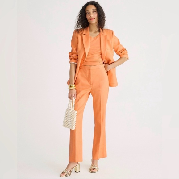 J. Crew Pants - J.Crew Slim-Fit Flare Linen Trouser in Coastal Sunset Pale Orange Spring Color 4
